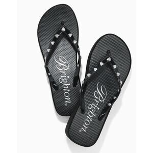 Brighton Flirty Platform Flip Flops Womens size 8 Black with Silver Brave Hearts